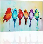 [ZXHYWYM] Bird Picture Wall Art Colorful Birds Standing on Wire Painting Print Abstract Animal Canvas Artwork for Farmhouse Home Room Decor Framed (D, (16.00" x 24.00"))