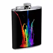 Rainbow Paint Splatter Em1 Flask 8oz Stainless Steel Hip Drinking Whiskey