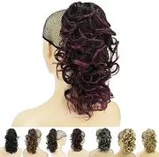 IMISSU Messy Curly Hair Short Claw Ponytail Hair Extensions Pony Tail Clip in Hairpieces (Black Ombre Burgundy)