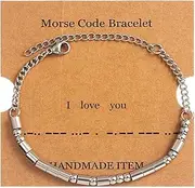 [Yreamont] I Love You Morse Code Bracelet for Women Men Birthday Romantic Gifts for Husband Wife Morse Code Bracelets for Boyfriend Girlfriend I Love You Bracelet for Her Him Mom Dad, Small, no gemstone
