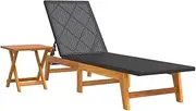 Camping Sunloungers Reclining Patio ChairsPoly Rattan and Solid Acacia Wood Sun Lounger with Table