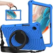 For Samsung Galaxy Tab A8 Kids Case 10.5-Inch, Spider Web Pattern EVA Foam, with Ring Handle Stand & Shoulder Strap Tablet Case For Galaxy Tab A8 X200/X205, Blue