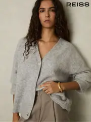 Reiss Grey Robyn Alpaca Wool-Blend Brushed Cardigan (AD9457) | $350
