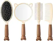 4 PCS Detangling Brush,Comb,Curly Hair Comb With Mirror Sets for All Hair Types,Scalp Massage Brush,Hairbrush,Styling Hair Brush,For Women,Men,For Natural,Curly,Straight,Wet or Dry Hair (Mouse)