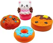 Korilave 4Pcs Jumbo Squishies Slow Rising Toys Kawaii Cat Cake Donut Waffles Cookies Pack,Cream Scented Soft Squishy Party Favors for Kids Stress Relief Christmas Stocking Stuffers