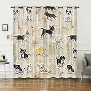 AILONEN Cute Cartoon Puppy Window Curtain,Kawaii Puppy Stickers Curtain Tiers for Bedroom Decor,Love Kawaii Dogs Window Treatments Drapes, 42" W x 63" H 2 Panels