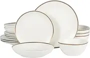 [Gibson Elite] Kings Road Double Plates and Bowl Organic Round Porcelain Dinnerware Set - Matte White w/Gold Rim