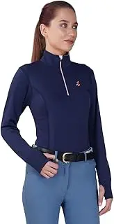 [Preto] Equestrian Baselayer Women’s Top Girls Long Sleeve Thumbhol Athletic Thermal Tshirts Riding Rider Apparel & Gear for Horseback Riding(Navy/Sorbet)