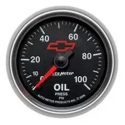Autometer GM Chevy Bowtie Oil Pressure Gauge Black Face Mechanical - 100 PSI, 2 1/16 Inch, AU3621-00406
