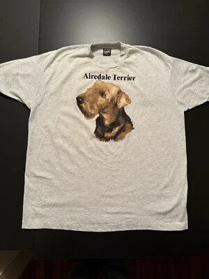 Vintage NOS Airedale Terrier Dog XXL Ash Single Stitch T-Shirt. USA.