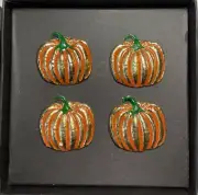 TAHARI Napkin Rings (4) ENAMEL PUMPKINS ORANGE GREEN GOLD FALL NIB