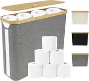 Toilet Paper Storage Basket with Lid Foldable Toilet Paper Roll Storage Box Multifunctional Toilet Paper Organizer for Bathroom (Gray)