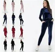 Womens Ladies Velvet Lounge Suit Set Sweatshirt Lounge Wear Tracksuit 2 Pockets