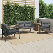 3 Piece Balcony Furniture Set with Cushions Black Steel vidaXL