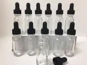 100 CLEAR 1/2oz BOSTON ROUND GLASS BOTTLES WITH GLASS DROPPERS 15ml Wholesale