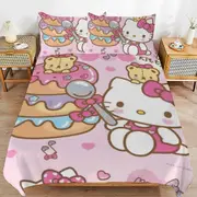 a1466 Hello Kitty Duvet Cover Set, 3 Piece Bedding Set 86x70" Double Sided Printing Decorative Comforter Cover Set (1 Duvet Cover + 2 Pillow Shams)" j