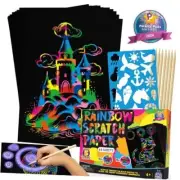 79 PCS Rainbow Scratch Paper Art Kids Rainbow and Rainbow Glitter Holographic