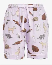 NEW PETER ALEXANDER WOMENS AUSSIE ANIMALS LILAC SHORTS M RRP$59.95 AUSTRALIANA