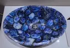 Oval Shape Marble Decorative Sink Blue Agate Epoxy Art Counter Top Wash BAsin