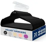 Velvet Hangers - Non-Slip, Sturdy, and Heavy Duty Coat Set with 360� Swivel Hook for Clothes (Black)