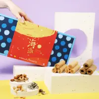 在飛比找momo購物網優惠-【海邊走走】金紅海派綜合蛋捲禮盒（2盒一組）(蛋捲、禮盒、伴