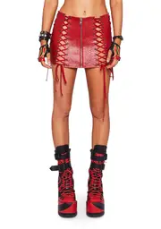[Club Exx] Deadly Dose Snakeskin Skirt - Red