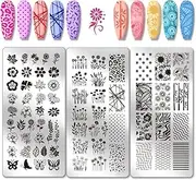 PH PandaHall 3pcs Flower Bushes Pattern Nail Stamp Plate Flower with Leaves Nail Art Stencil Stainless Steel Flower Pattern Nail Art Stencils for Women DIY Print 12 x 6 cm