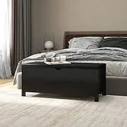 Large Storage Box with Comfortable Cushion, Engineered Wood Bench Ottoman for Bedroom Living Room Entryway, 105x40x45 cm, Black