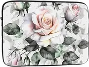 White Watercolor Floral Rose Laptop Sleeve 12 inch Shockproof Protective Computer Carrying Cover Water Resistant Computer Bag Laptop Case Briefcase Handbags Portable Laptop Bag Gifts for Men Women