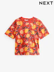 Lemon Print Graphic Red Short Sleeve Crew Neck 100% Cotton T-Shirt (AD3649) | $23