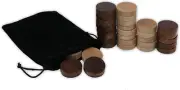 Wooden Backgammon and Checkers Pieces 30 Game Chips with Cloth Storage Bag (1 In