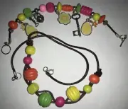 Wooden beads genuine leather cord necklace bracelet with charms set