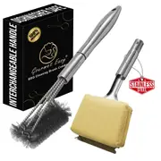 Stainless Steel Grill Brush Cleaning Kit, Grilling Accessories for Grill Cleaning, Interchangeable BBQ Brush & Griddle Scraper with Fire-Resistant Grill Cleaning Sponge, Dishwasher Safe Grill Cleaner
