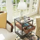 XL Tempered Glass Sofa Side Table 3Tier Nightstand Cabinet w Drawer＆Open Shelves