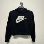 老麥嚴選 NIKE 耐吉 長袖連帽短版T恤/帽T 黑色 二手 女S號 DA0706