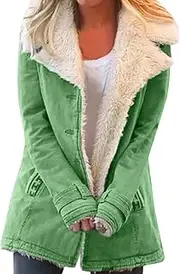 [EdNey] Winter Jackets For Women Plus Size Lamb Wool Outdoor Warm Thick Lining Fleece Jacket Lapel Collar Button Down Outerwear, Grass Green, Medium
