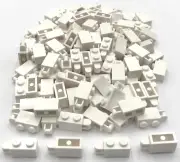 Lego 100 New White Bricks Modified 1 x 2 with Bar Handle on End Pieces