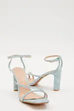 Blue Zena Strappy Dusty Blue Faux Snake High Heel