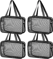 [Sweetude] 4 Pack Mesh Shower Caddy Portable Toiletry Tote Gym Bag Bulk Mesh Shower Bag with Zipper and Handle for College Dorm Essentials Bathroom Gym Travel Camping Makeup Organizer (Black)