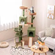 Costway160cm Cactus Cat Tree Multi-level Cat Tower with Sisal Scratching Posts-Green
