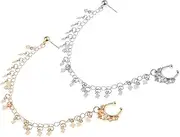 [WATIIFUFU] 2pcs Tassel Nose Clip Nose Ear Ring Ear to Nose Clip Ear to Nose Chain Punk Earrings