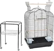 Pet Bird Cage with stand Parrot Aviary Canary Budgie Finch Perch Black Portable Metal