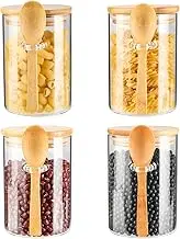 4 Pack Glass Containers Jars with Bamboo Lid and Spoon, 15OZ Airtight Glass Jars, Food Storage Jar Set Kitchen Glass Canisters for Coffee Beans, Tea, Flour, Nuts, Candy, Dry Goods, Cookie and More