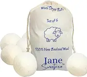 Wool Dryer Balls by Jane Sweetpea–Set of 6 XL–3inch–100% New Zealand Wool–Reusable, Organic, Natural Fabric Softener–Hypoallergenic, Anti-Static–Reduces Dry Time–Eco-Friendly, Plastic-Free