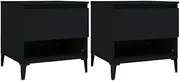 vidaXL Black Side Tables - Modern Style Engineered Wood and Metal - Set of 2 with Compartment and Drawer - 50cm x 46cm x 50cm