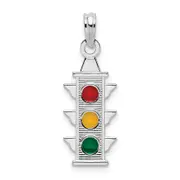 Sterling Silver De-Ani Rhodium-Plated Polished Enameled Traffic Light Pendant