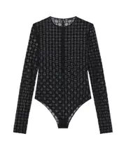 Givenchy Monogrammed Sheer Long-Sleeve Top S,XS,L,M Black/Silver