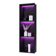 Neohomee 3-Tiers 12x36Inch Wall Niche with RGB LED Light Strips Matte Black S...