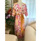 NWT Unique Vintage x Smiley® Purple/Pink Florals Wrap Midi Dress in Multicolor M