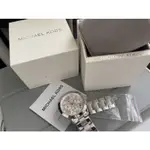 二手9.5成新🇺🇸MICHAEL KORS MK-6731 MK手錶 三眼指針 鋼錶 白表盤 銀錶帶美國代購 男錶女錶
